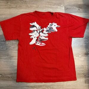Vintage Jordan Brand Mens Red Sneaker Collage T-Shirt Jumpman Logo Short Sleeve